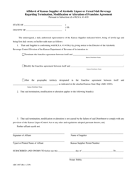 Document preview: Form ABC-1007 Affidavit of Kansas Supplier or Alcoholic Liquor or Cereal Malt Beverage Regarding Termination, Modification or Alteration of Franchise Agreement - Kansas