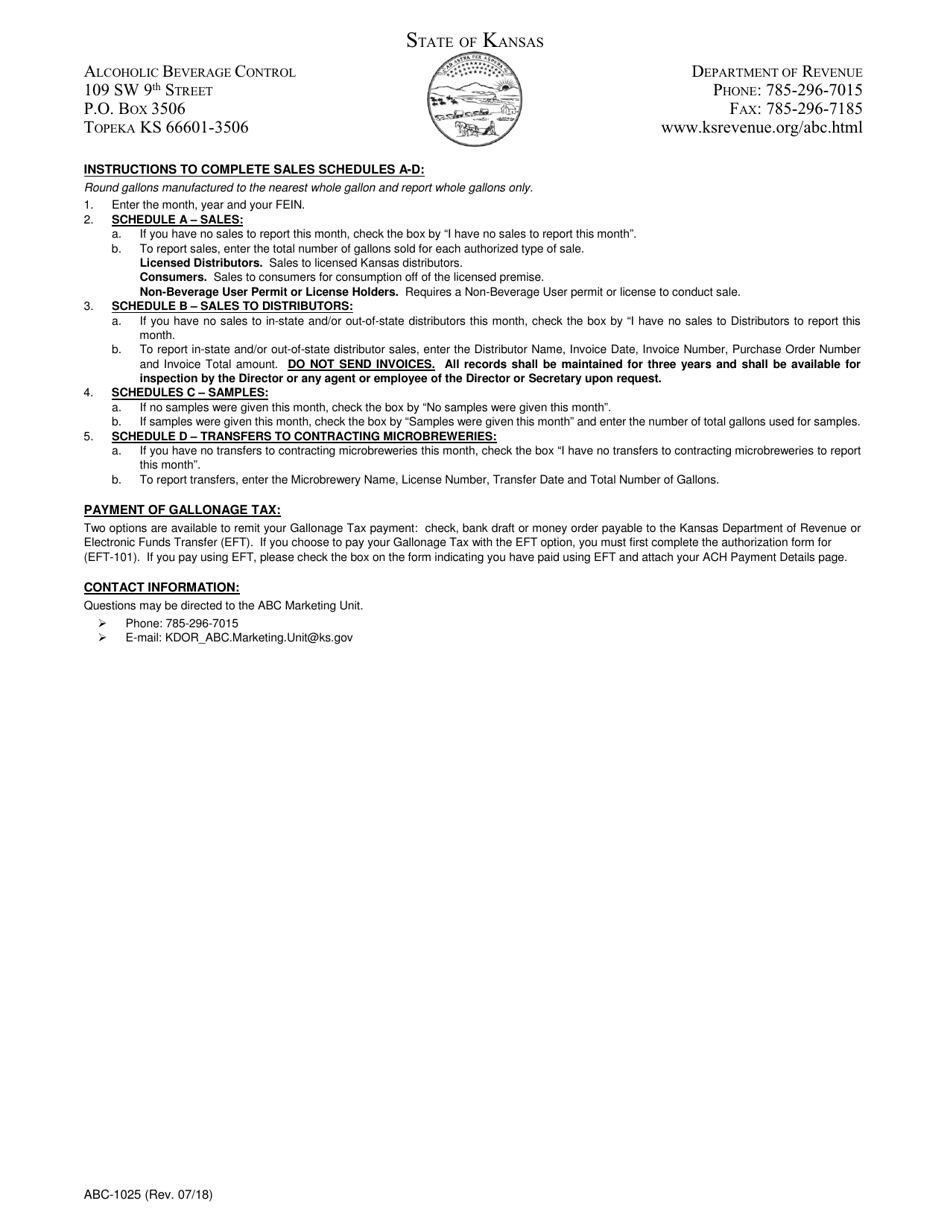 Form ABC-1025 Microbrewery Monthly Gallonage Tax Return and Sales Report - Kansas, Page 2