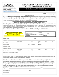 Document preview: Form D-14 Application for Drive Away Transporter Plate(S) - Kansas