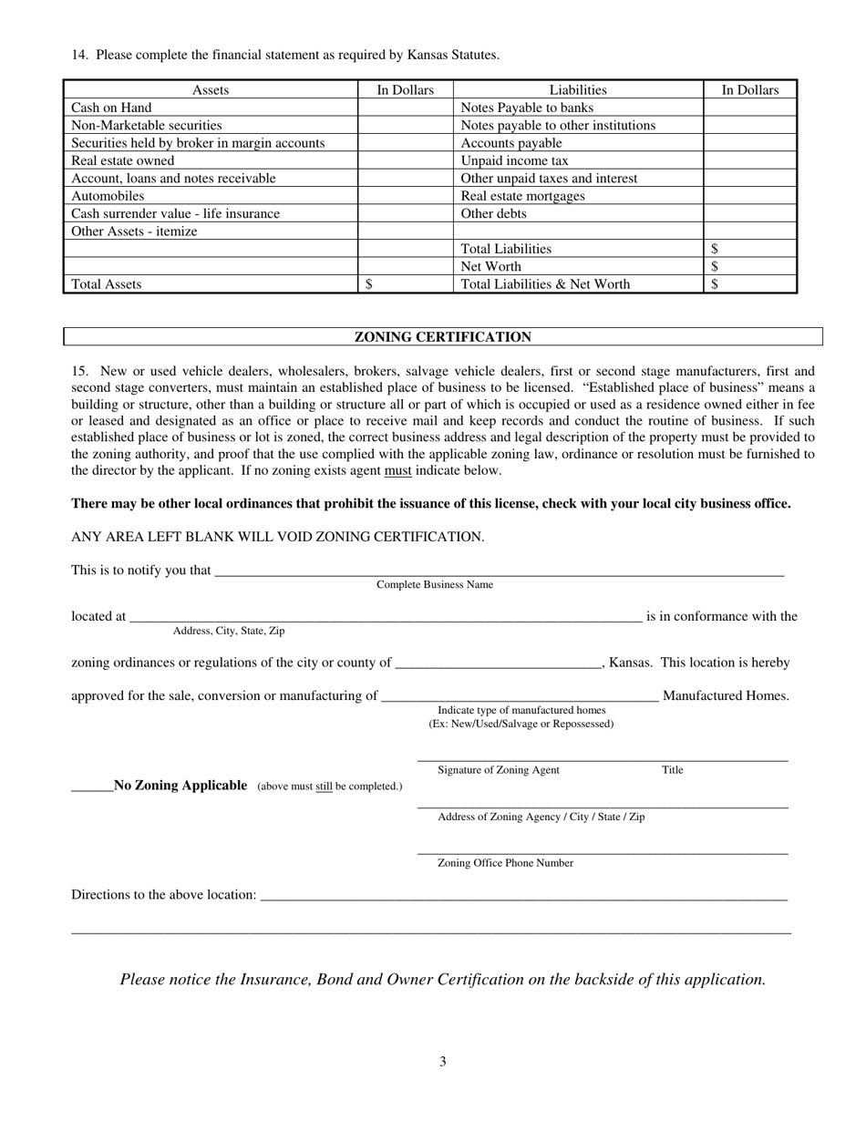 Form D-17B Application for a Manufactured Home Dealer License - Kansas, Page 3
