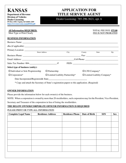 Form D-16 Application for Title Service Agent - Kansas