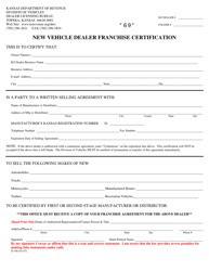 Document preview: Form D-100 New Vehicle Dealer Franchise Certification - Kansas