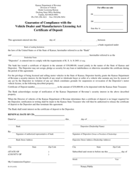 Document preview: Form D-19 Guarantee of Compliance With the Vehicle Dealer and Manufacturers Licensing Act Certificate of Deposit - Kansas