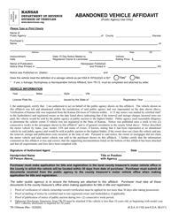 Document preview: Form TR-105 Abandoned Vehicle Affidavit - Kansas