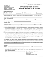 Document preview: Form TR-126 Application for 72 Hour Transport (Auction) Permit - Kansas
