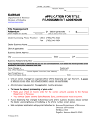 Document preview: Form TR-69 Application for Title Reassignment Addendum - Kansas