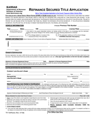 Document preview: Form TR-720R Refinance Secured Title Application - Kansas