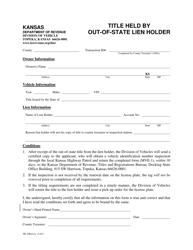 Document preview: Form TR-100 Title Held by Out-of-State Lien Holder - Kansas