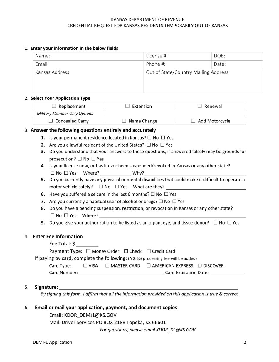 Form DEMI-1 Download Fillable PDF or Fill Online Credential Request for ...
