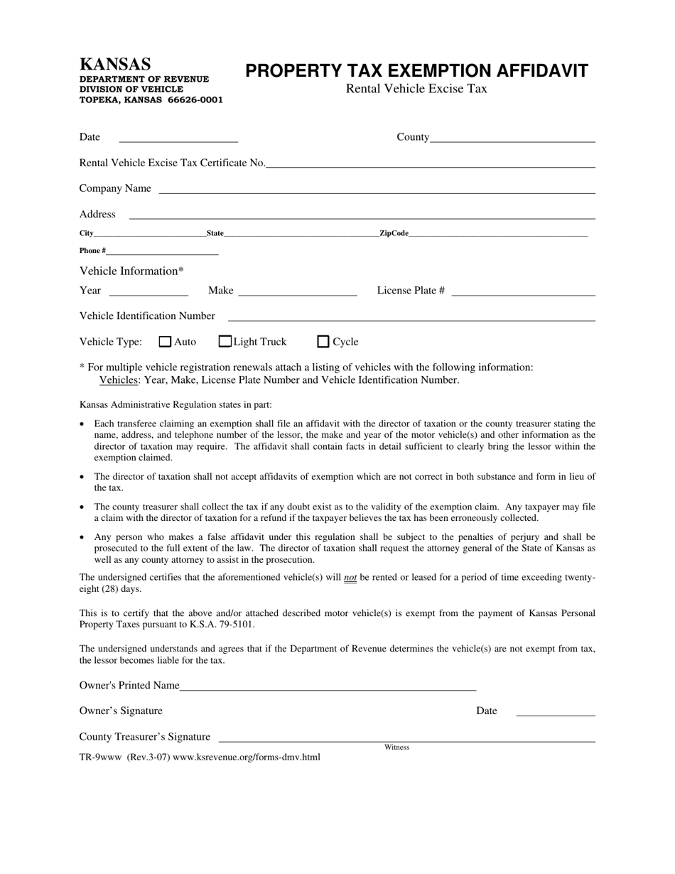 Form TR9 Fill Out, Sign Online and Download Fillable PDF, Kansas