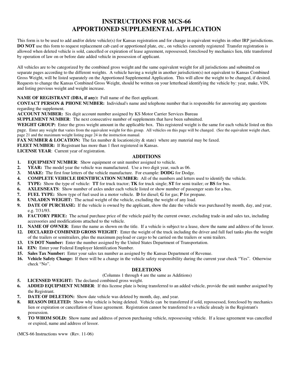 Instructions for Form MCS-66 Schedule C Ks Irp Application - Kansas, Page 1