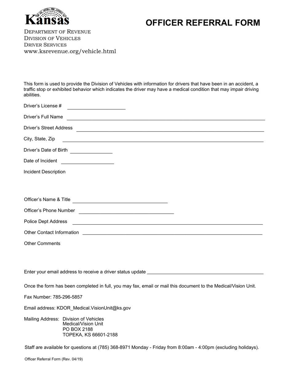 Officer Referral Form - Kansas, Page 1