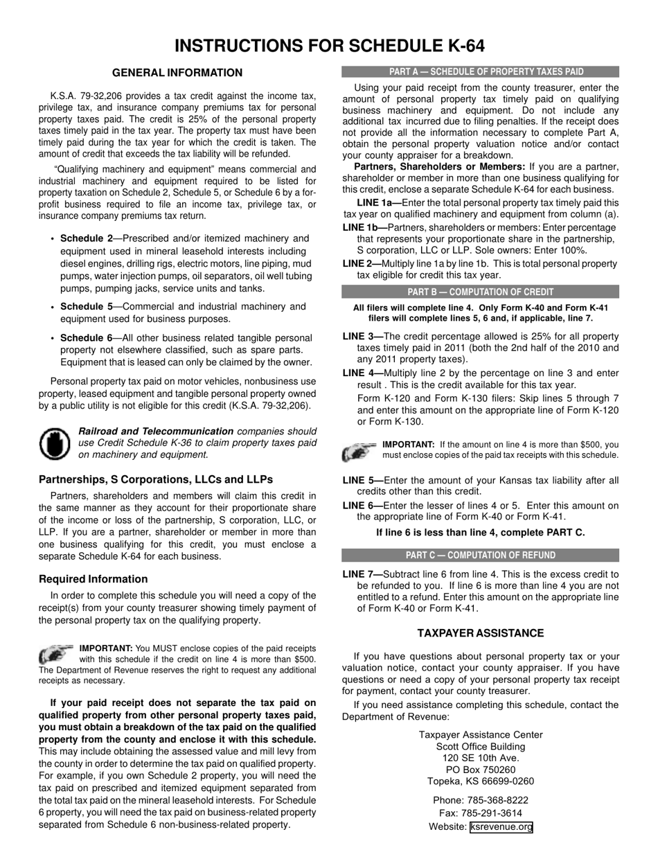 Schedule K-64 Business Machinery  Equipment Credit - Kansas, Page 2