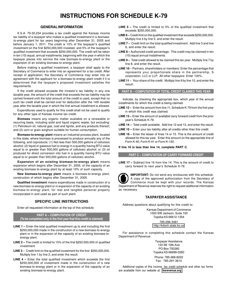 Schedule K-79 Kansas Biomass-To-Energy Plant Credit - Kansas, Page 2