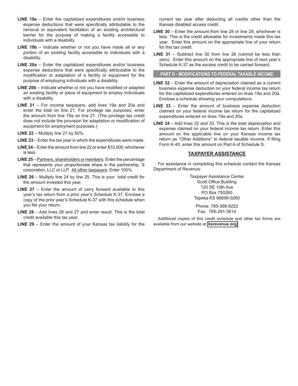Schedule K-37 Disabled Access Credit - Kansas, Page 3
