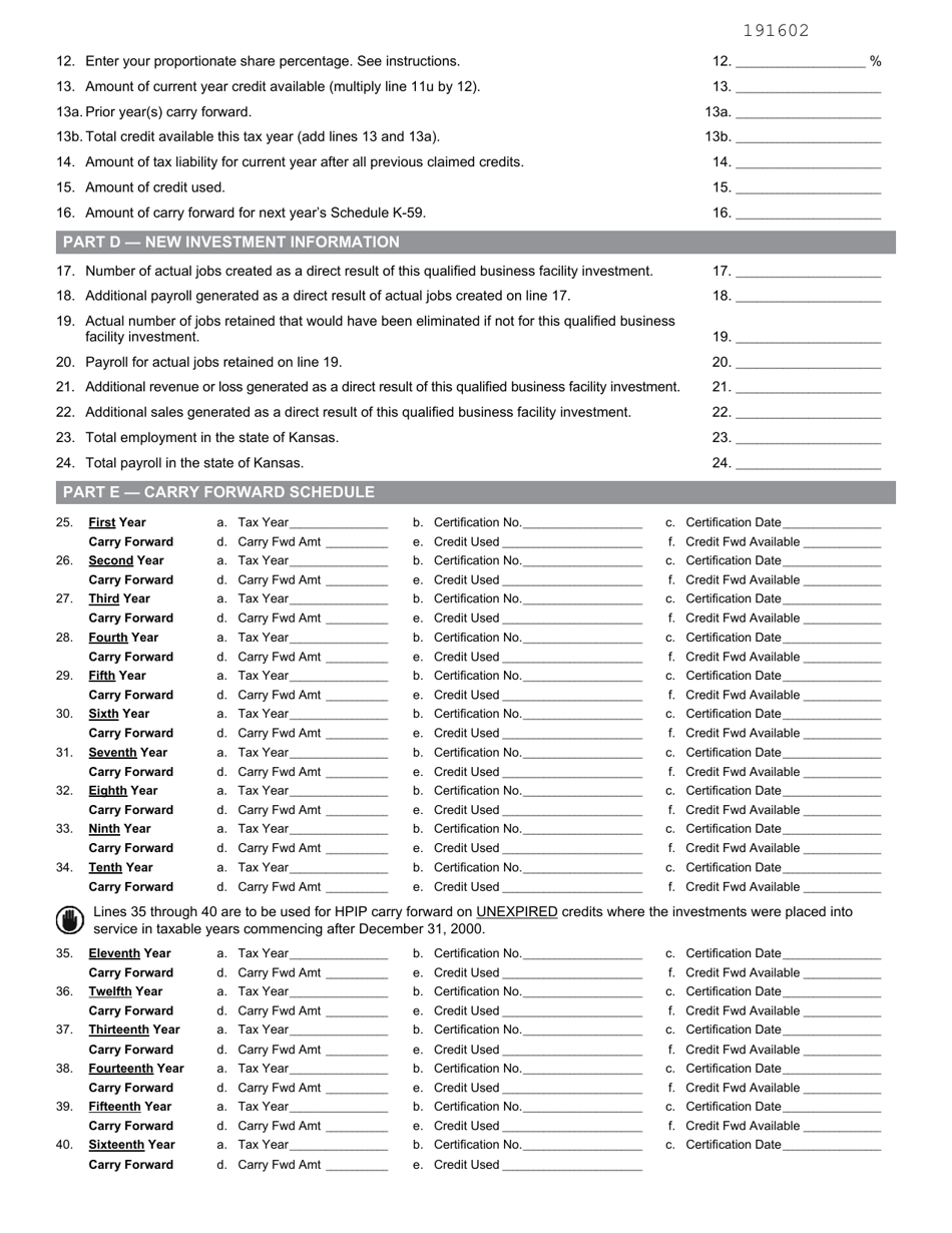 Schedule K-59 Kansas High Performance Incentive Program (Hpip) Credits - Kansas, Page 2