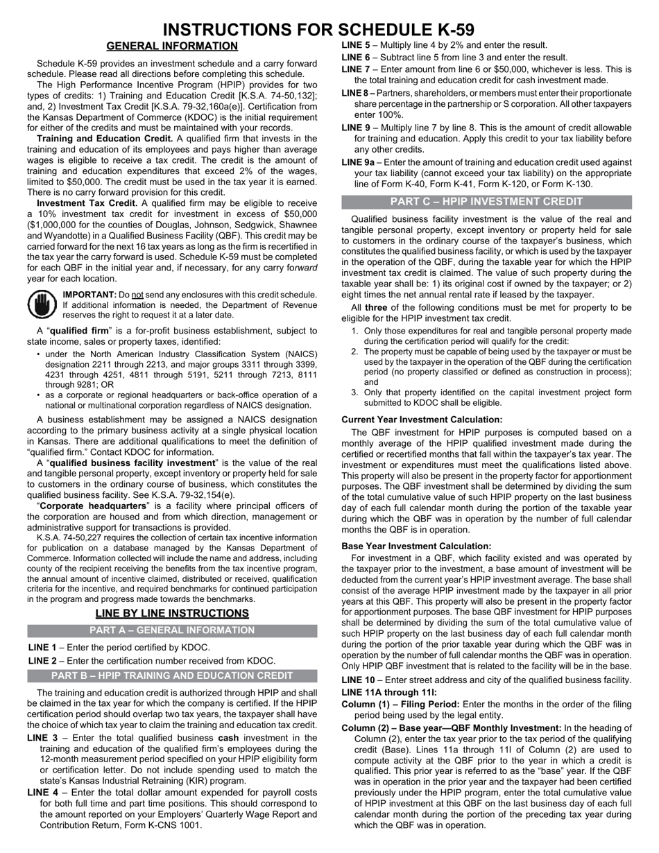 Schedule K-59 Kansas High Performance Incentive Program (Hpip) Credits - Kansas, Page 3