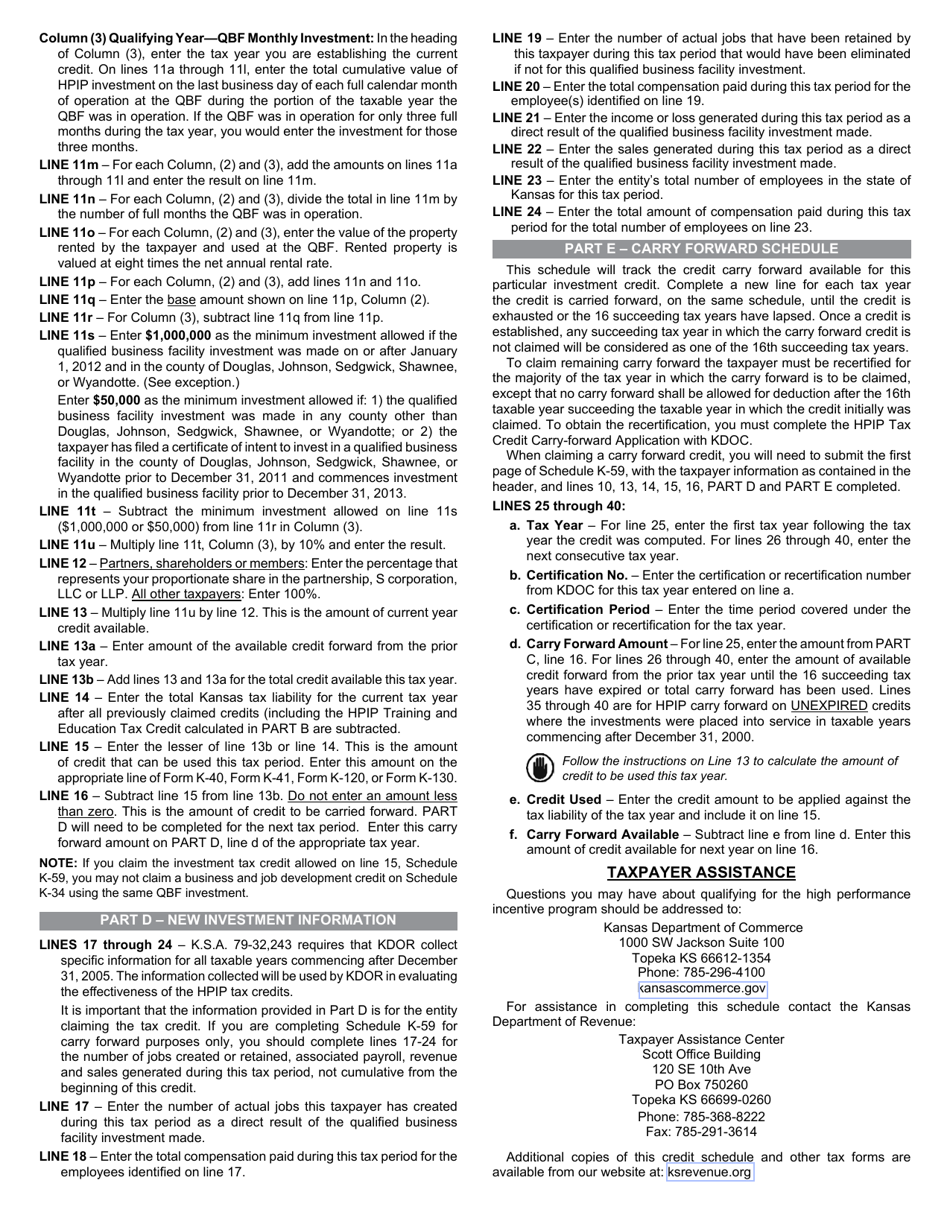 Schedule K-59 Kansas High Performance Incentive Program (Hpip) Credits - Kansas, Page 4