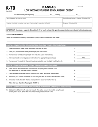 Document preview: Schedule K-70 Kansas Low Income Student Scholarship Credit - Kansas