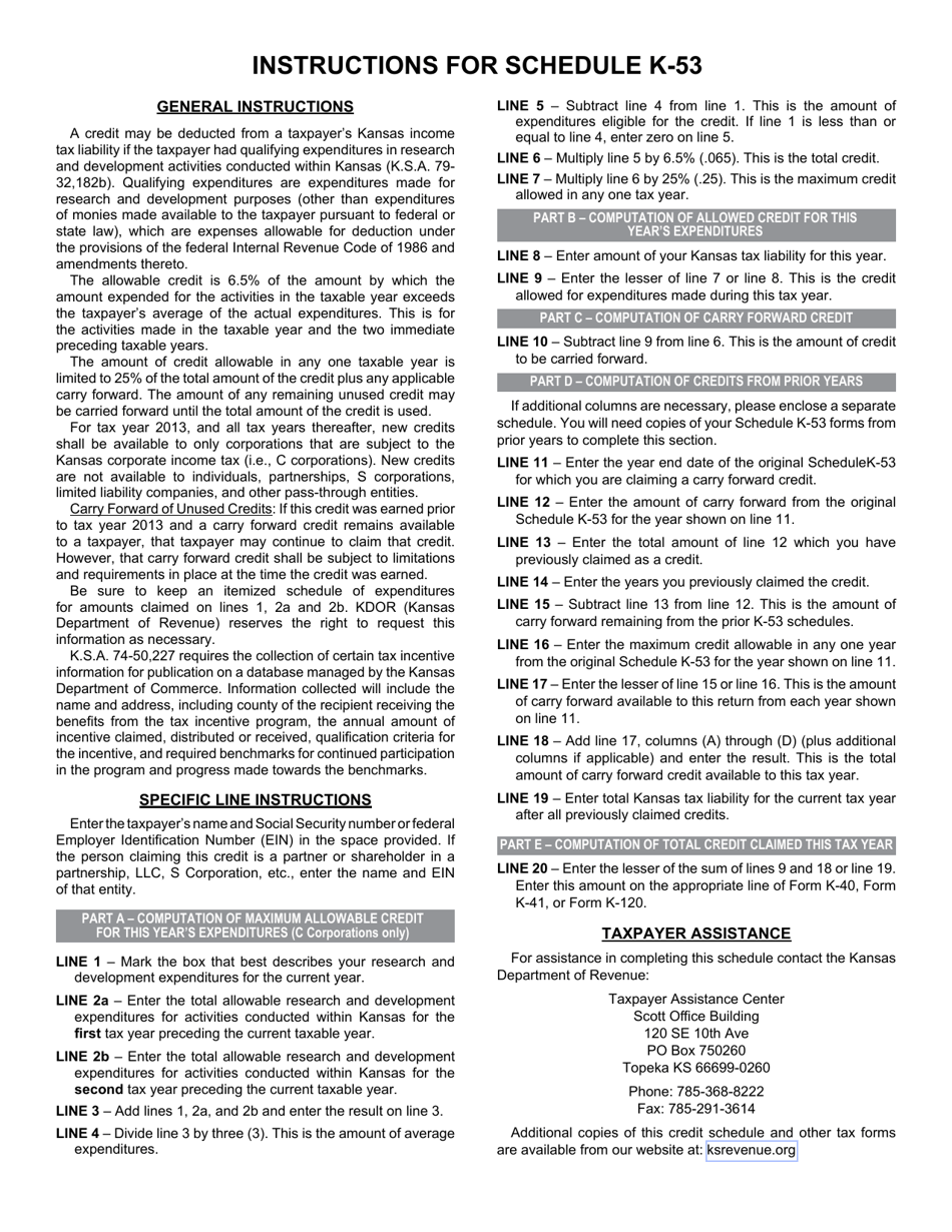 Schedule K-53 Kansas Research and Development Credit - Kansas, Page 2