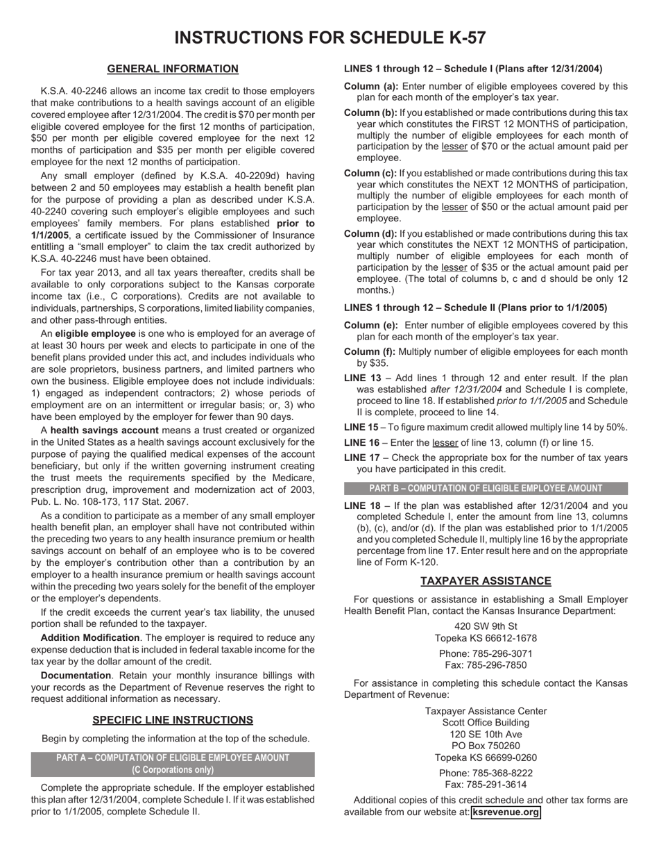 Schedule K-57 Kansas Small Employer Healthcare Credit - Kansas, Page 2