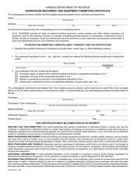 Document preview: Form ST-203 Warehouse Machinery and Equipment Exemption Certificate - Kansas
