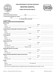 DNR Form 50 (542-1609) Industrial Monofill Permit Application - Iowa