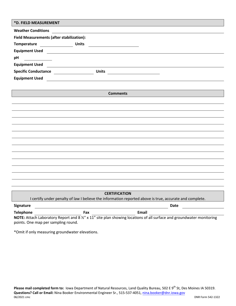 DNR Form 542-1322 Groundwater Sampling and / or Groundwater Elevation Measurement Form - Iowa, Page 2