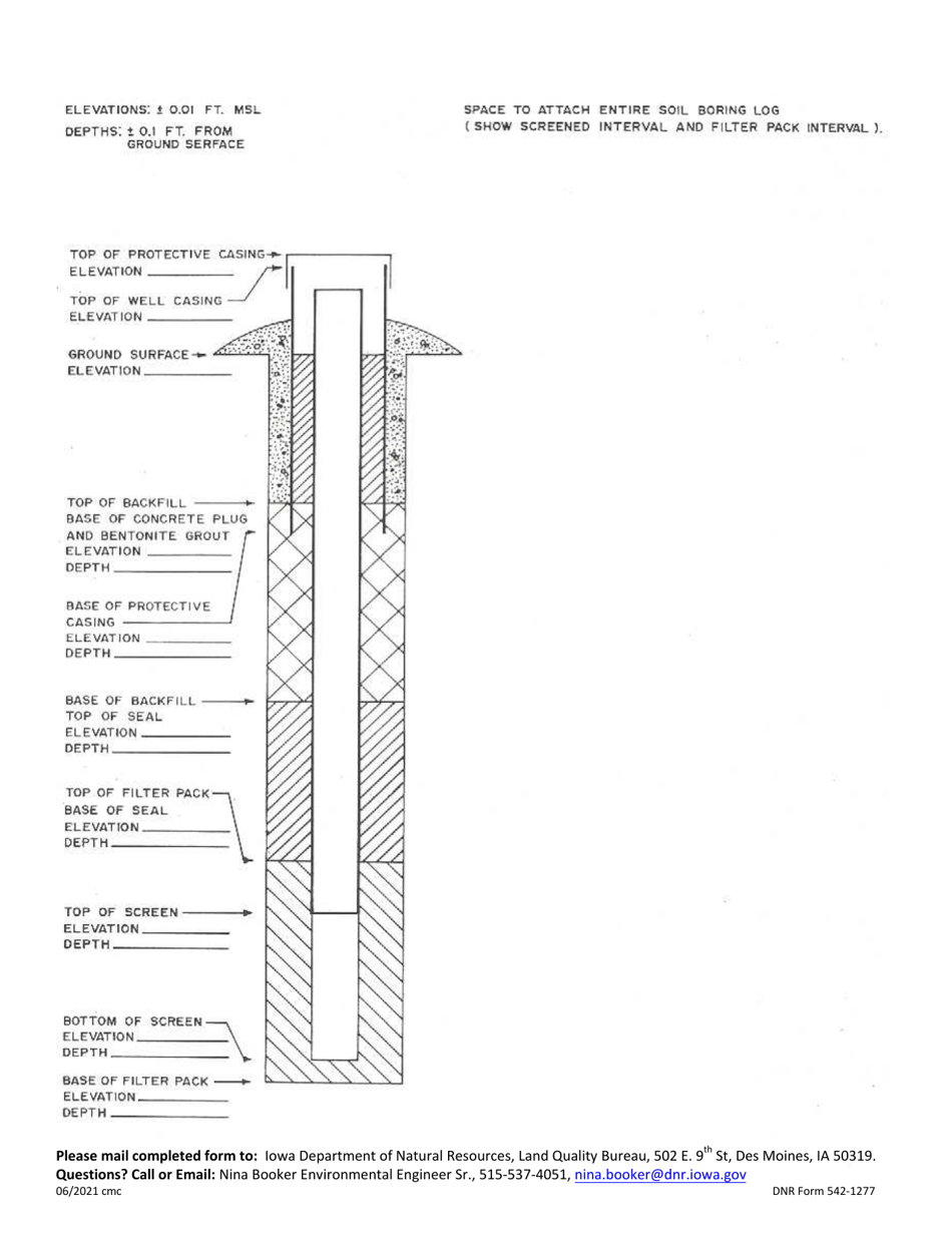 DNR Form 542-1277 Monitoring Well / Piezometer Construction Documentation Form - Iowa, Page 2