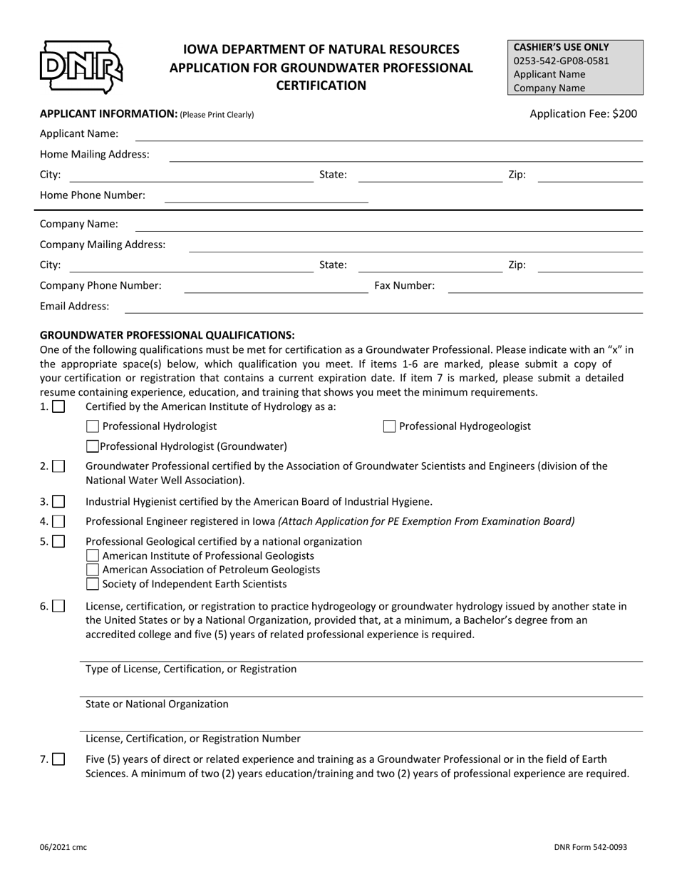 DNR Form 542-0093 Download Fillable PDF or Fill Online Application for ...