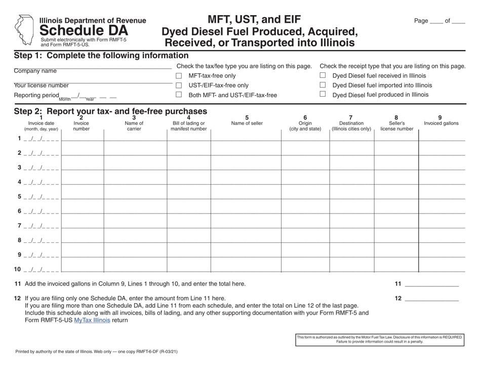 Form RMFT-6-DF Schedule DA Mft, Ust, and Eif Dyed Diesel Fuel Produced, Acquired, Received, or Transported Into Illinois - Illinois, Page 2