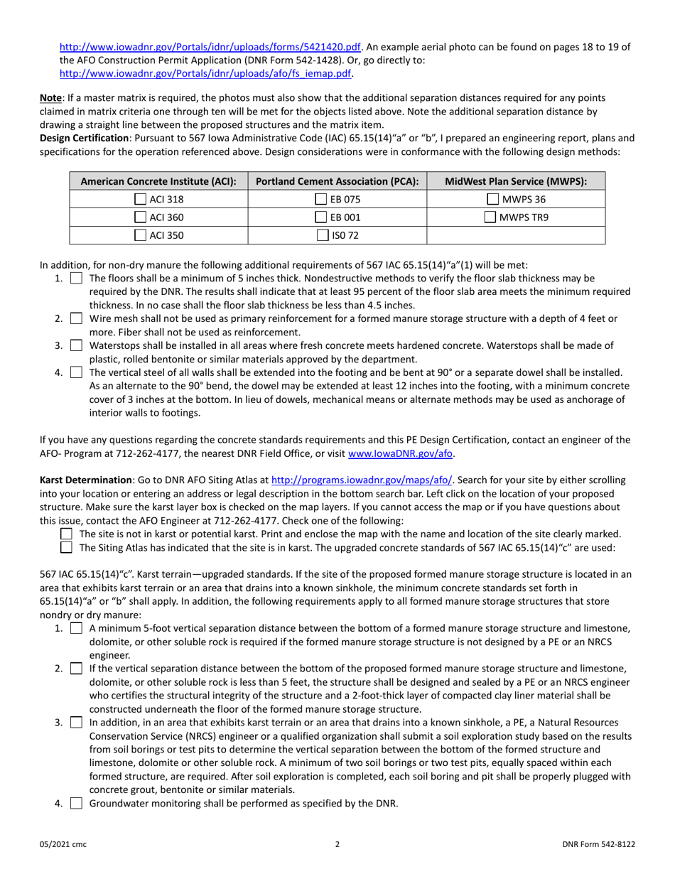DNR Form 542-8122 Professional Engineer (Pe) Design Certification - Iowa, Page 2