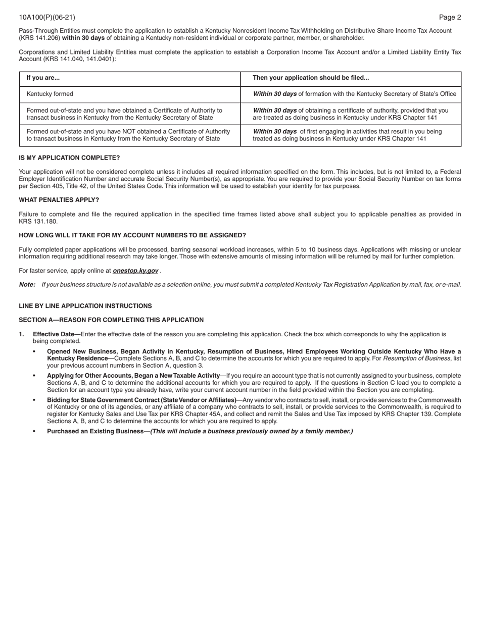 Form 10A100(P) Download Fillable PDF or Fill Online Kentucky Tax ...