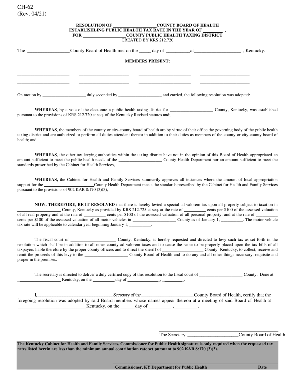 Form CH-62 Download Printable PDF or Fill Online Ballot Tax Form ...