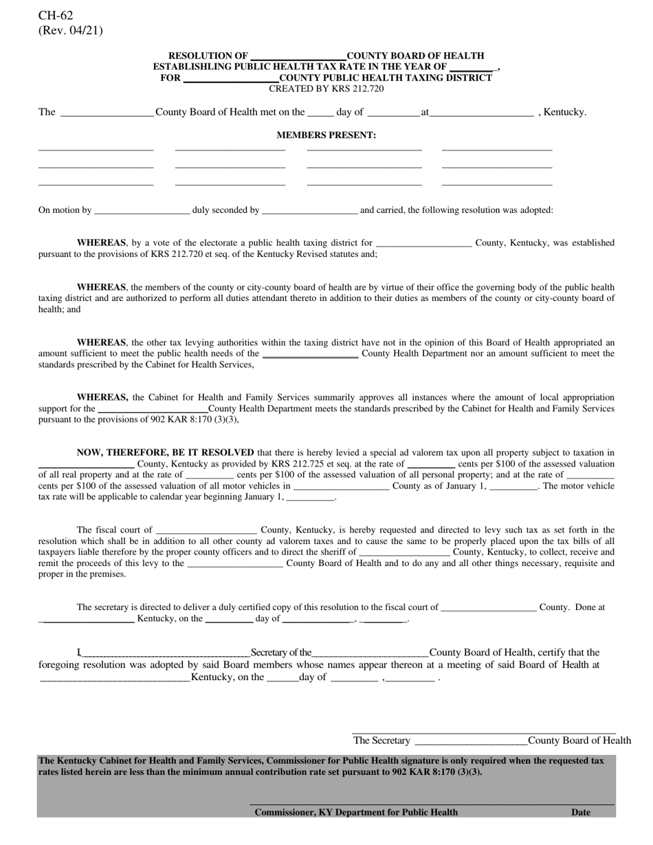 Form CH-62 Ballot Tax Form - Kentucky, Page 1