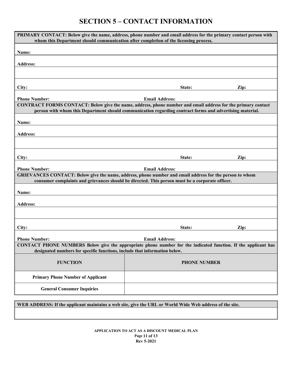 Application to Act as a Discount Medical Plan in the State of Louisiana - Louisiana, Page 11