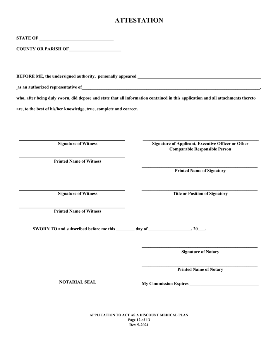Application to Act as a Discount Medical Plan in the State of Louisiana - Louisiana, Page 12