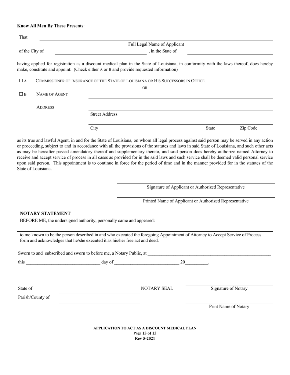 Application to Act as a Discount Medical Plan in the State of Louisiana - Louisiana, Page 13