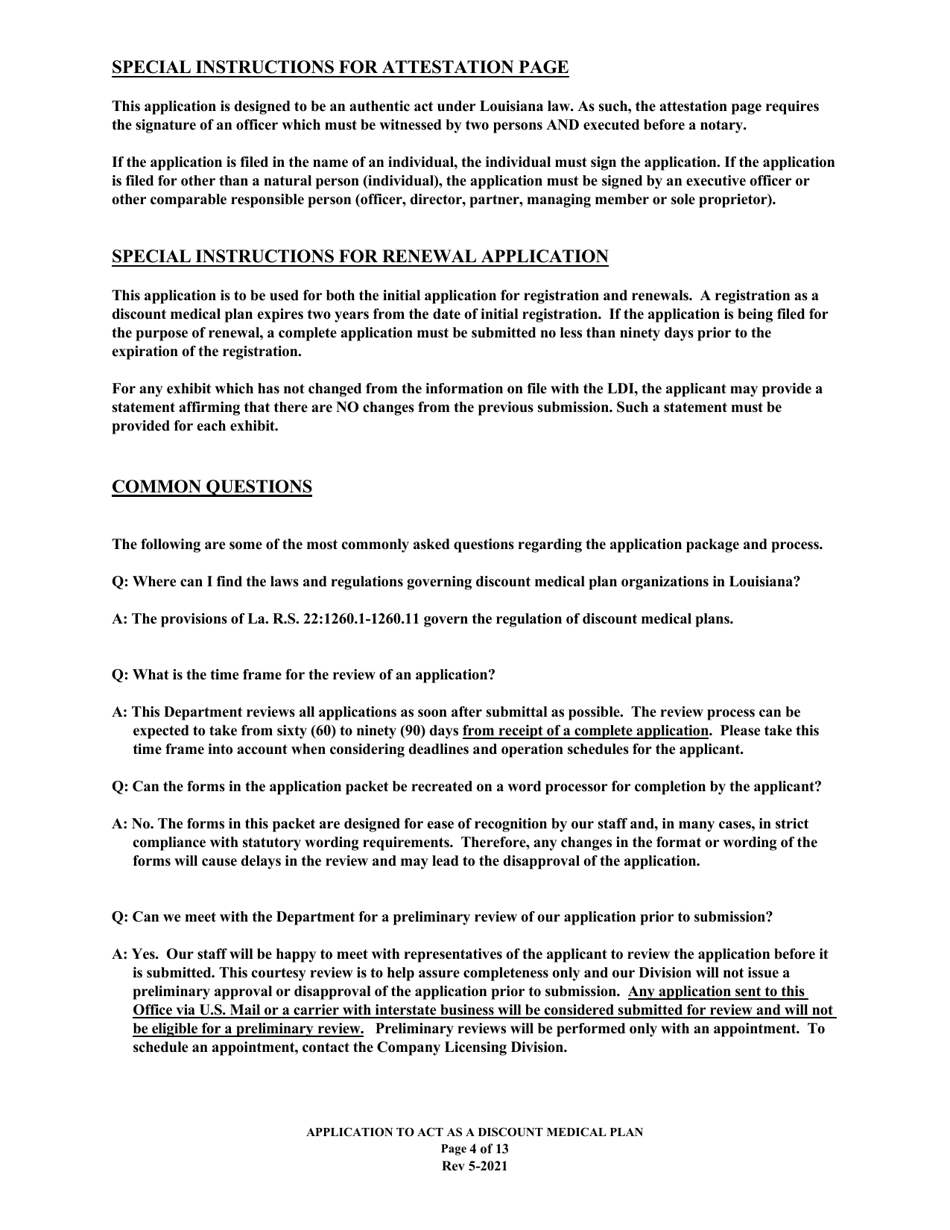 Application to Act as a Discount Medical Plan in the State of Louisiana - Louisiana, Page 4