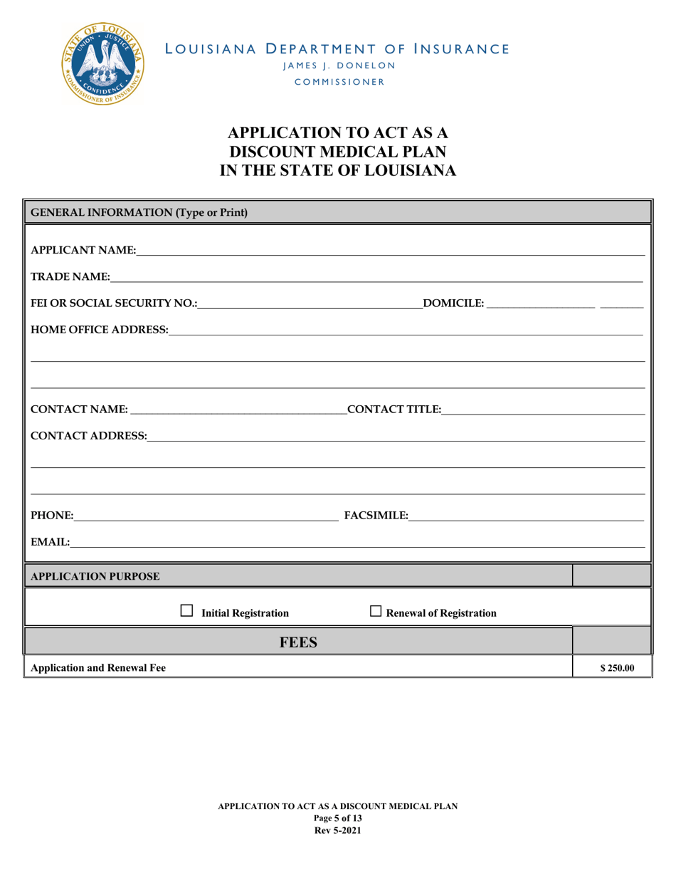 Application to Act as a Discount Medical Plan in the State of Louisiana - Louisiana, Page 5