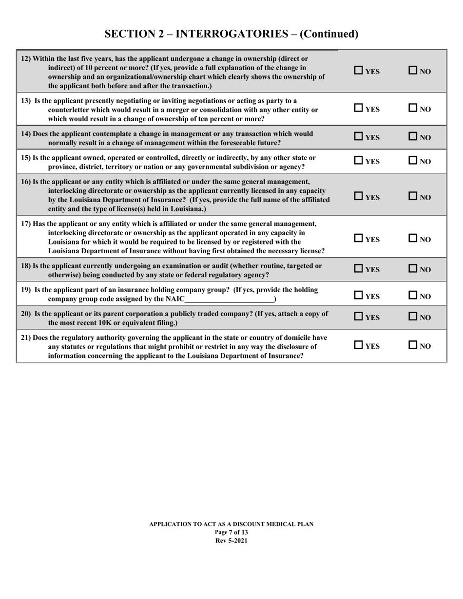 Application to Act as a Discount Medical Plan in the State of Louisiana - Louisiana, Page 7