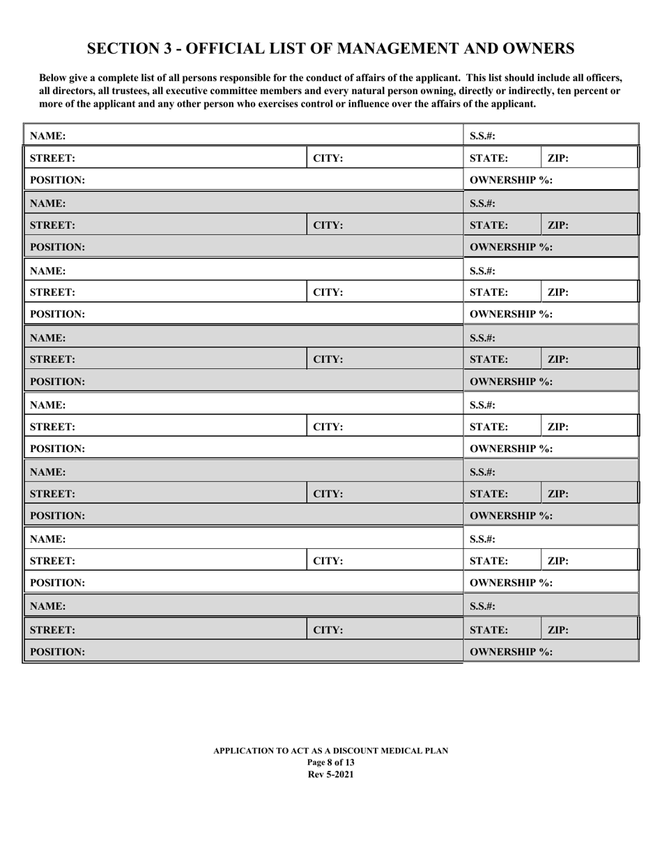 Application to Act as a Discount Medical Plan in the State of Louisiana - Louisiana, Page 8