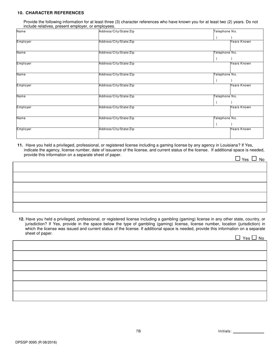 Form DPSSP0095 Part B Indian Gaming Unit Corporate Certification Application Individual Personal History - Louisiana, Page 10