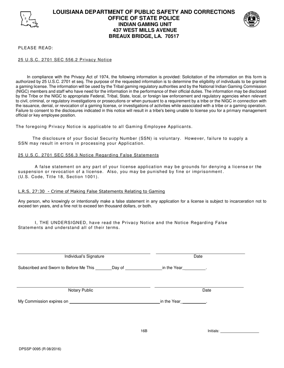 Form DPSSP0095 Part B Indian Gaming Unit Corporate Certification Application Individual Personal History - Louisiana, Page 19
