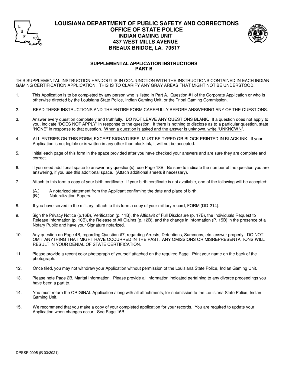 Form DPSSP0095 Part B Indian Gaming Unit Corporate Certification Application Individual Personal History - Louisiana, Page 3