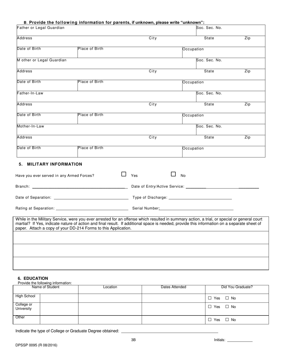 Form DPSSP0095 Part B Indian Gaming Unit Corporate Certification Application Individual Personal History - Louisiana, Page 6