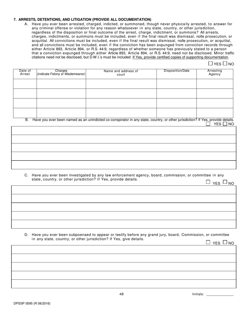 Form DPSSP0095 Part B Indian Gaming Unit Corporate Certification Application Individual Personal History - Louisiana, Page 7