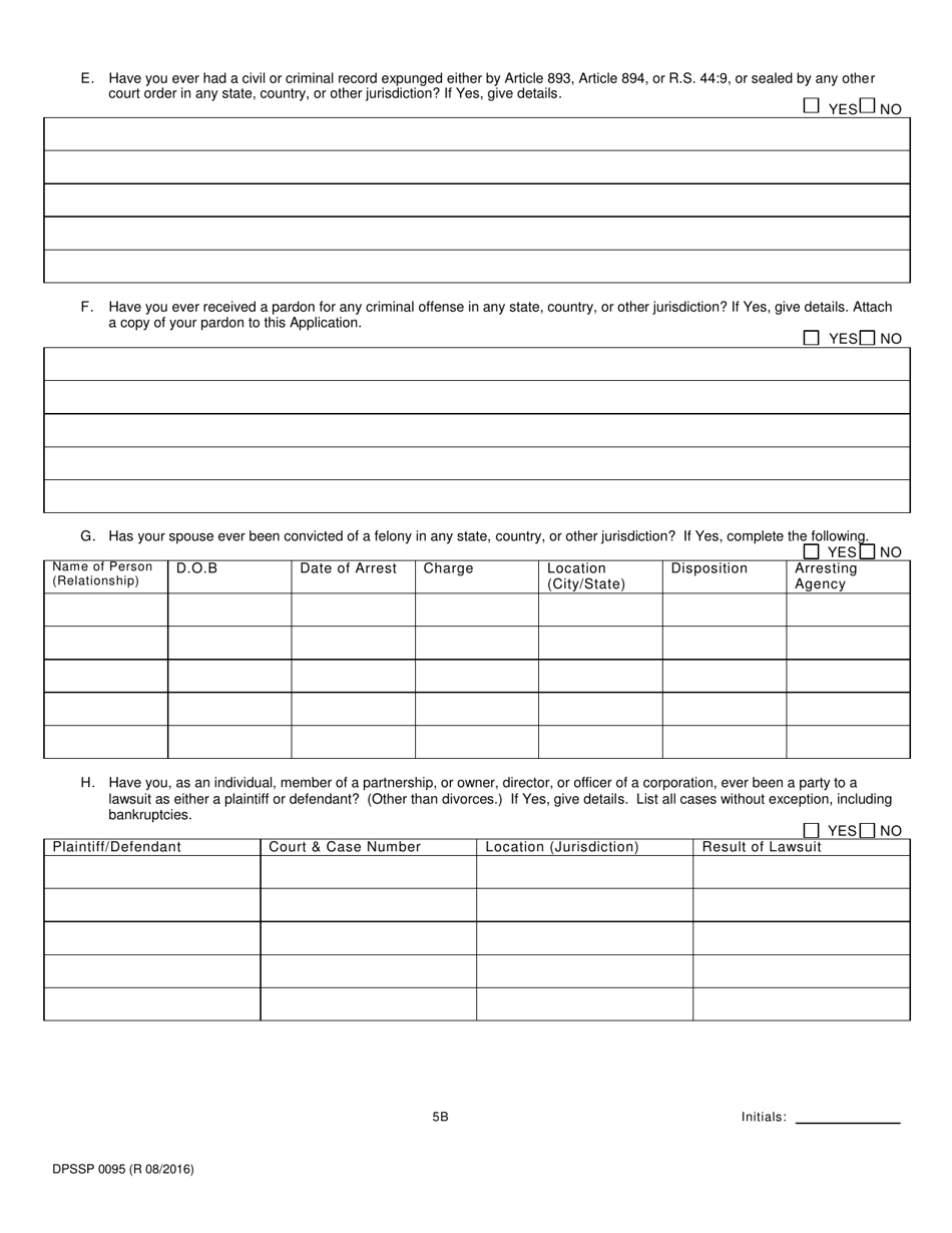 Form DPSSP0095 Part B Indian Gaming Unit Corporate Certification Application Individual Personal History - Louisiana, Page 8