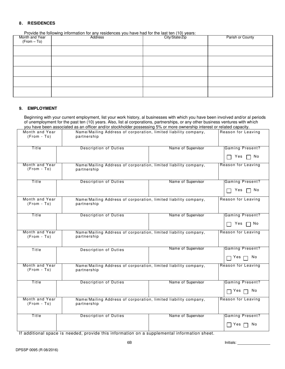 Form DPSSP0095 Part B Indian Gaming Unit Corporate Certification Application Individual Personal History - Louisiana, Page 9