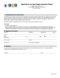 Form REG112 Application for Ham Radio Operator Plates - Massachusetts